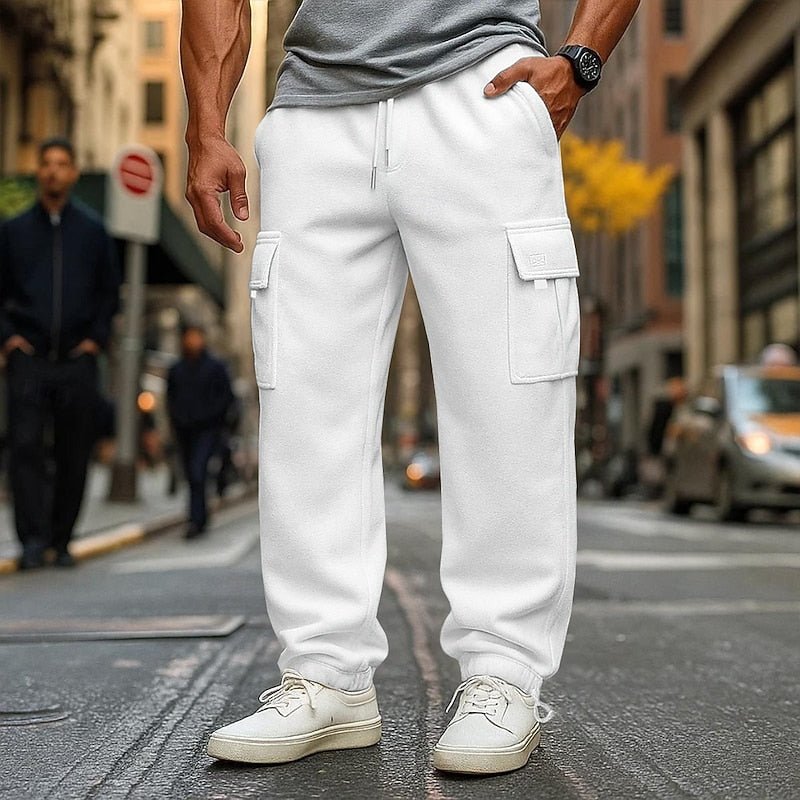 White Cargo Joggers front view
