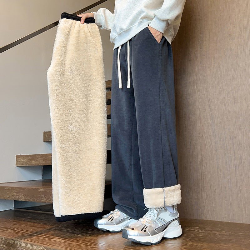Dark Gray Relaxed Fleece Lounge Pants front view with lining shown