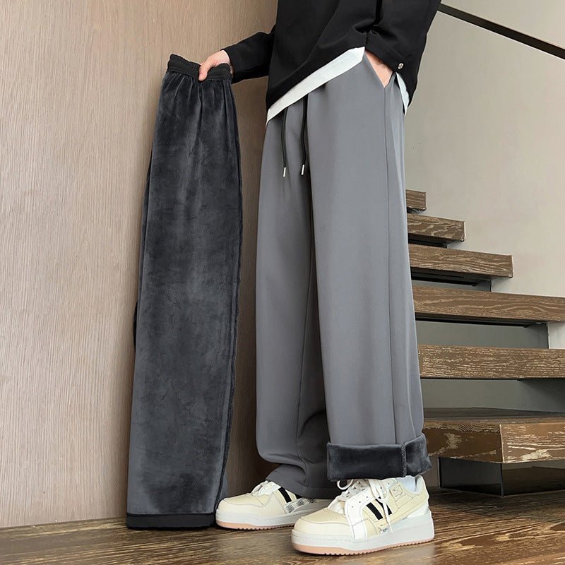 Dark Gray Relaxed Fleece Pants side view with lining shown