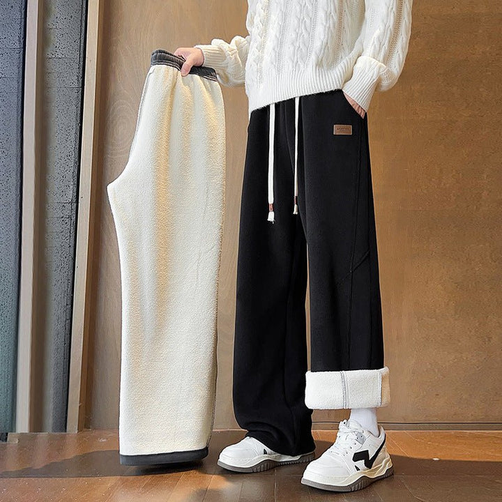 Black Relaxed Fleece Sweatpants side view with lining shown