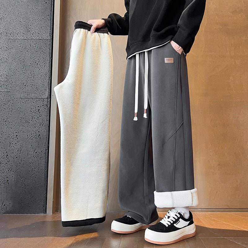 Gray Relaxed Fleece Sweatpants side view with lining shown