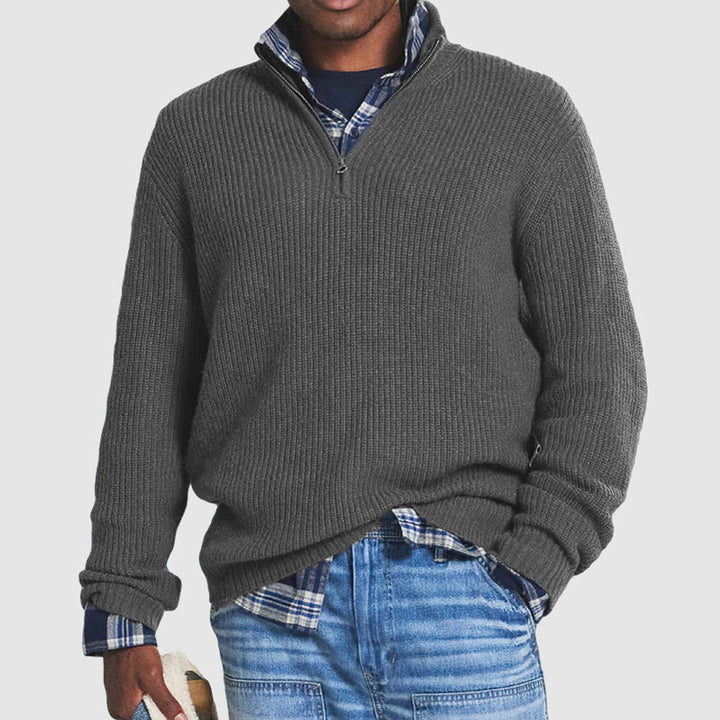 Relaxed Rib-Knit Quarter-Zip Sweater front view