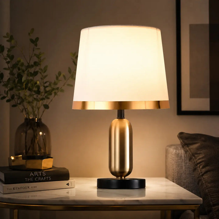 White Retro Brass Table Lamp on marble side table