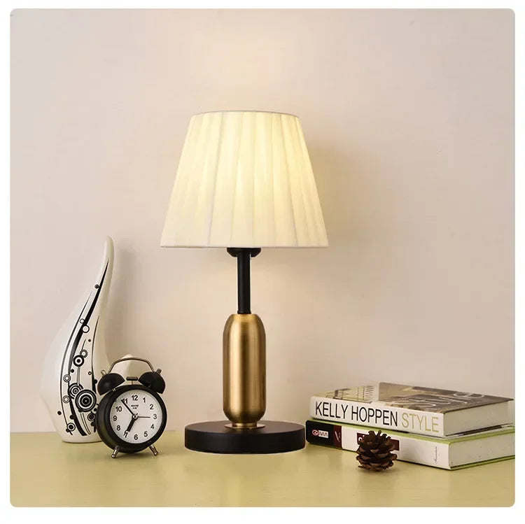 White Retro Brass Table Lamp pleated shade lifestyle