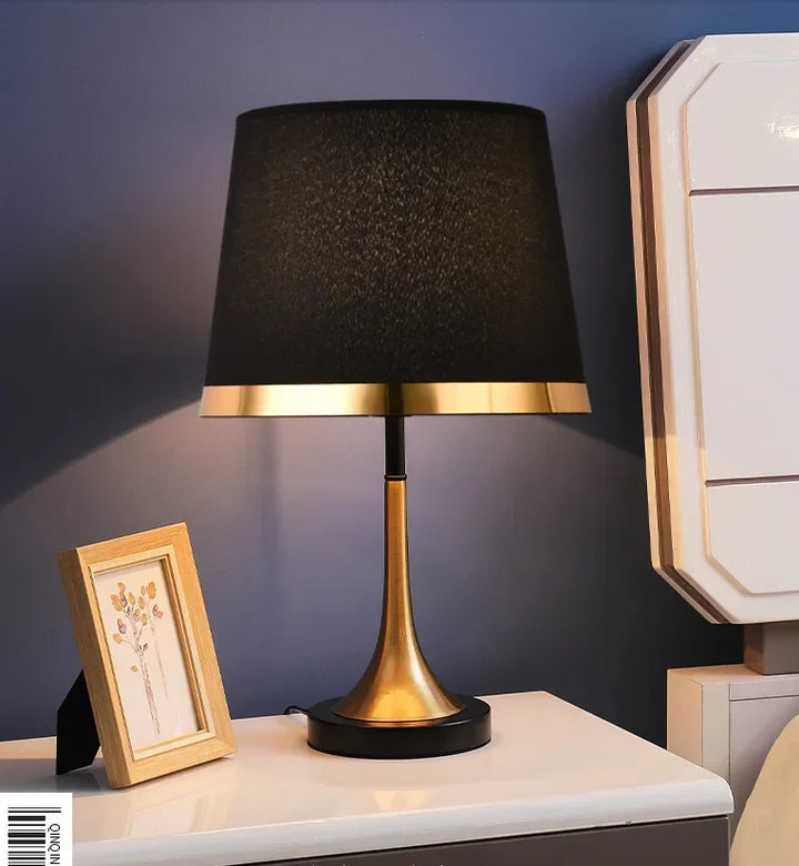 Black Retro Brass Table Lamp trumpet base bedroom lifestyle