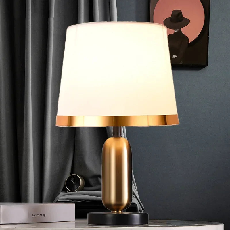 Retro Brass Table Lamp fabric shade detail
