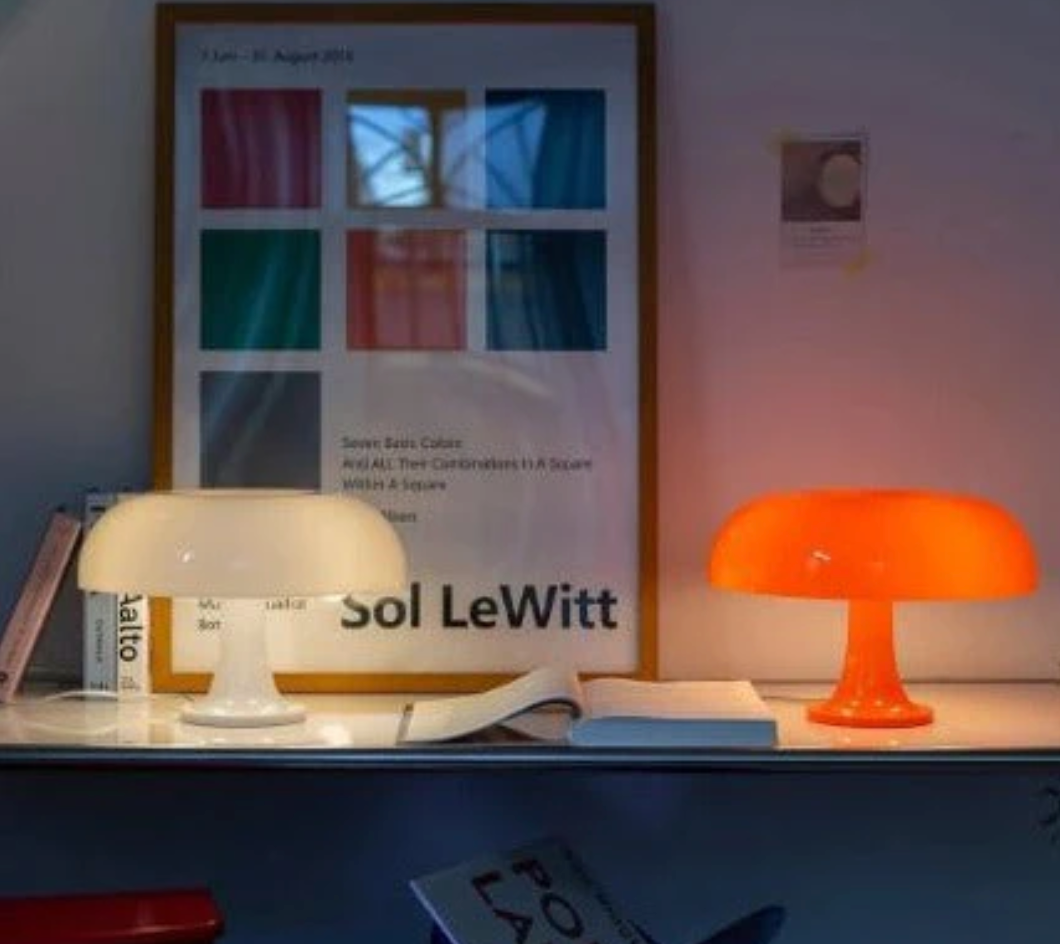 White and Orange Retro Mushroom Table Lamps