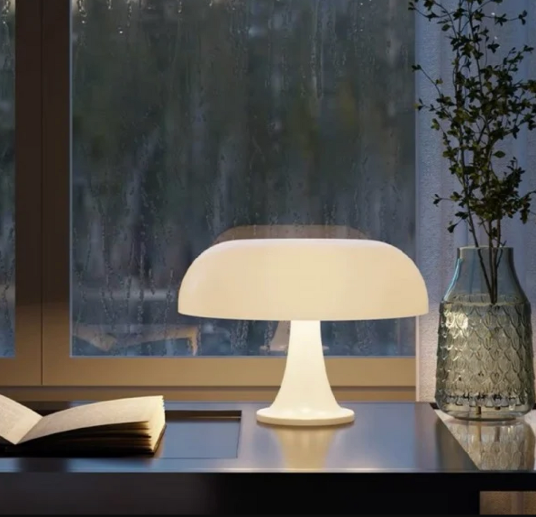 White Retro Mushroom Table Lamp on desk