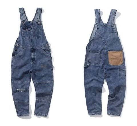 Blue Retro Utility Overalls front and back flat lay
