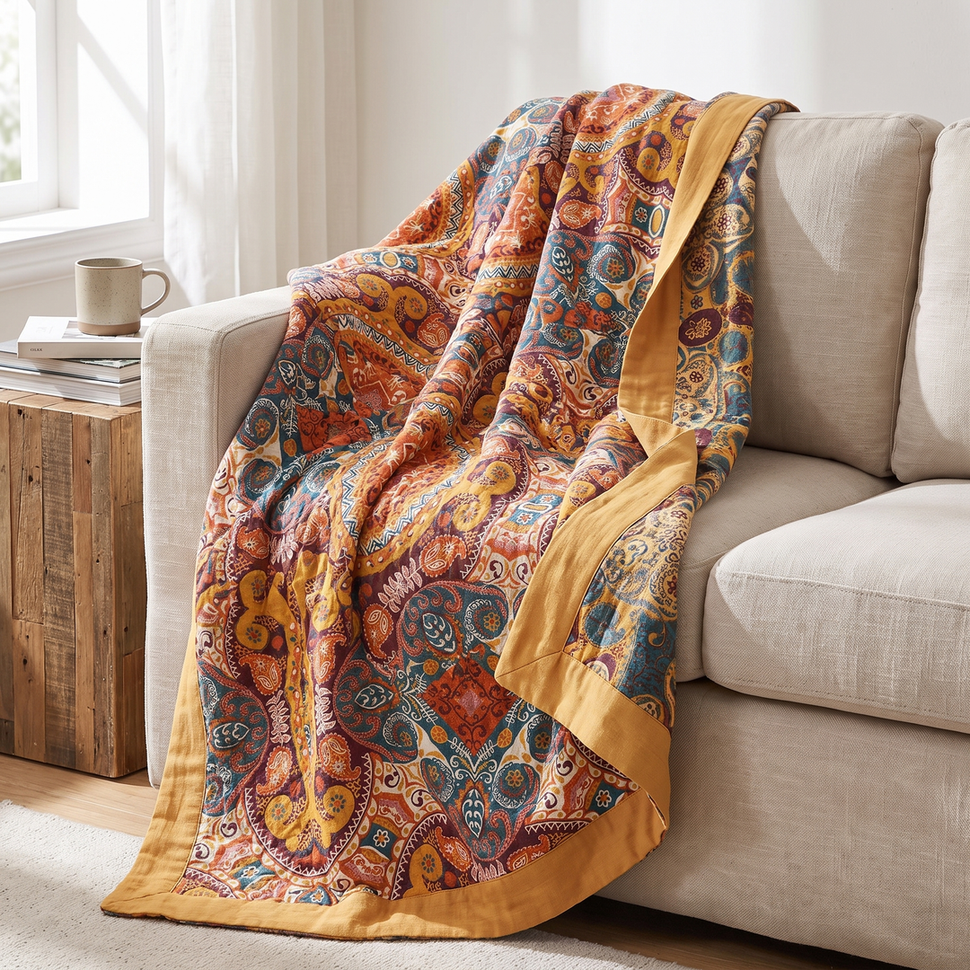 Reversible Cotton Cooling Throw Blanket reverse side