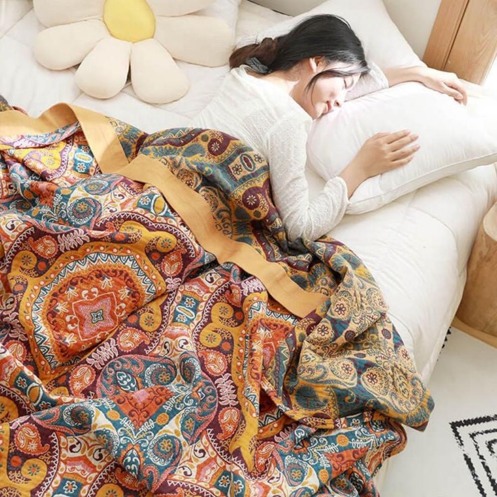 Reversible Cotton Cooling Throw Blanket corner detail