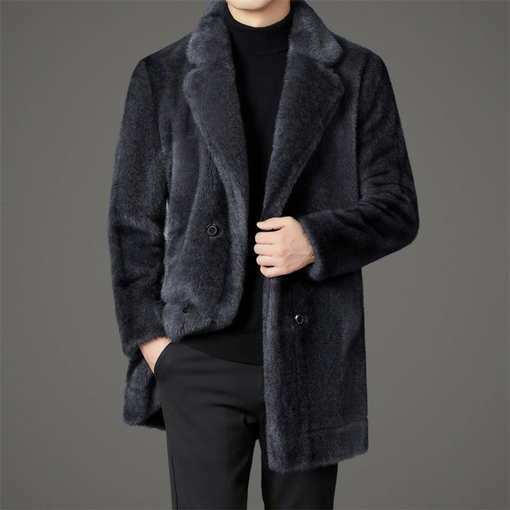 Reversible faux fur coat with lapel collar, product view 2