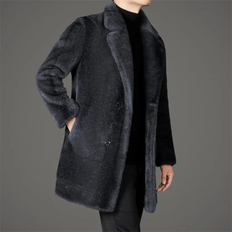 Reversible faux fur coat with lapel collar, product view 4