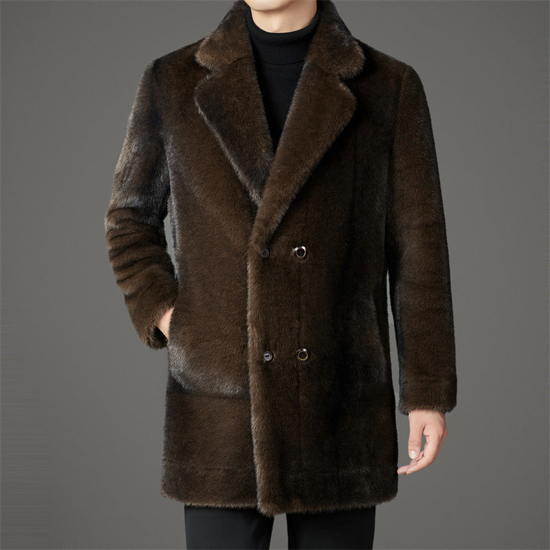 Reversible faux fur coat with lapel collar, product view 5