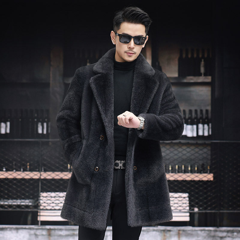 Reversible faux fur coat with lapel collar, product view 6