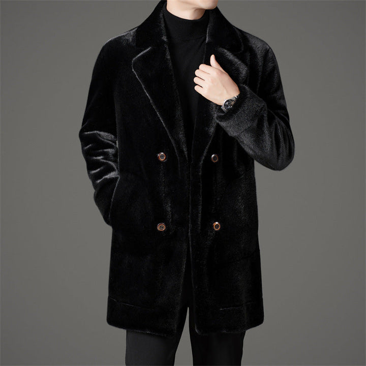 Reversible faux fur coat with lapel collar, product view 7