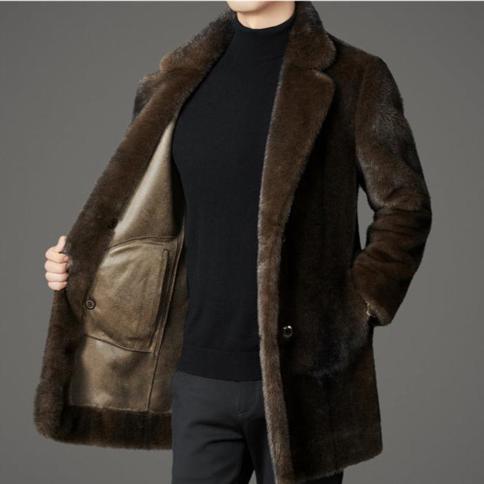 Reversible faux fur coat with lapel collar, product view 9