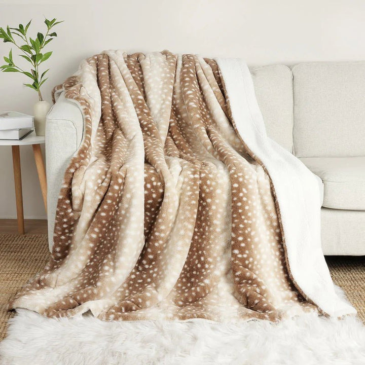 Beige Reversible Faux Fur Deer Blanket main view