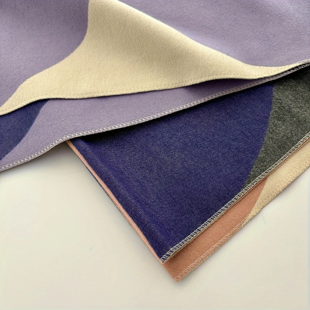 Reversible Geometric Poncho Scarf stitched edge and reverse side detail
