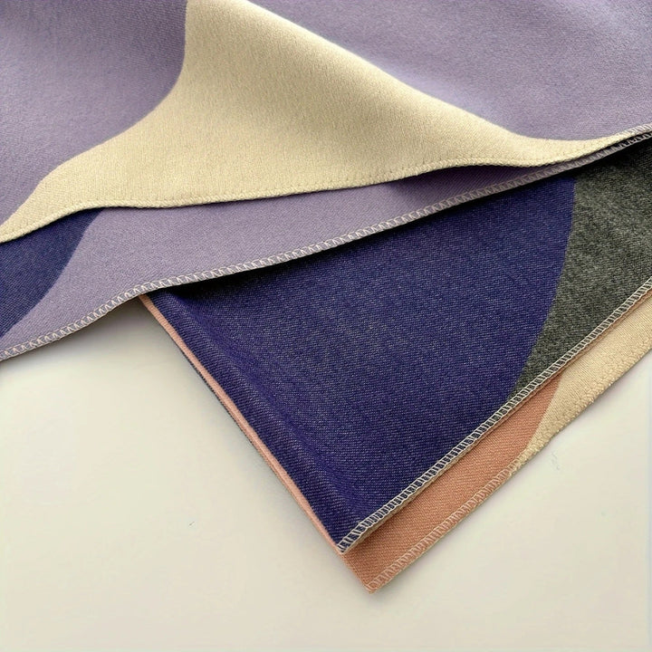 Reversible Geometric Poncho Scarf stitched edge and reverse side detail