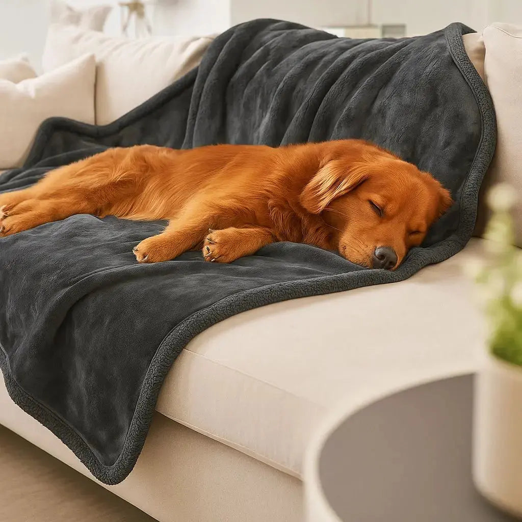 Reversible Waterproof Pet Blanket with a dog resting