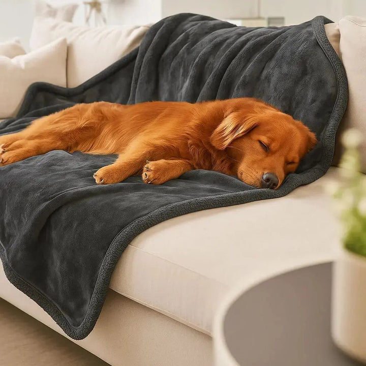 Reversible Waterproof Pet Blanket with a dog resting