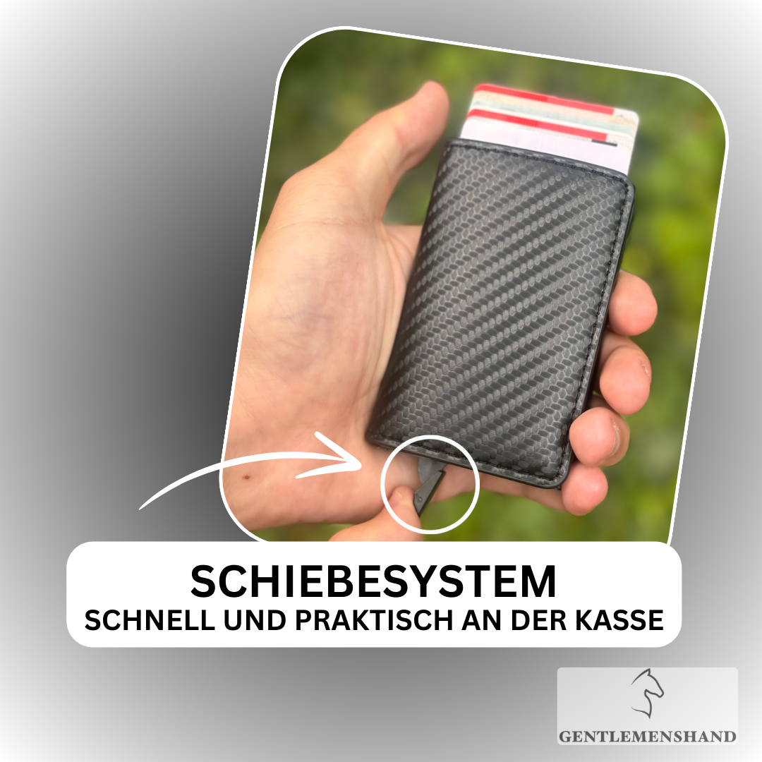 RFID-Blocking Pop-Up Card Wallet slide mechanism in hand