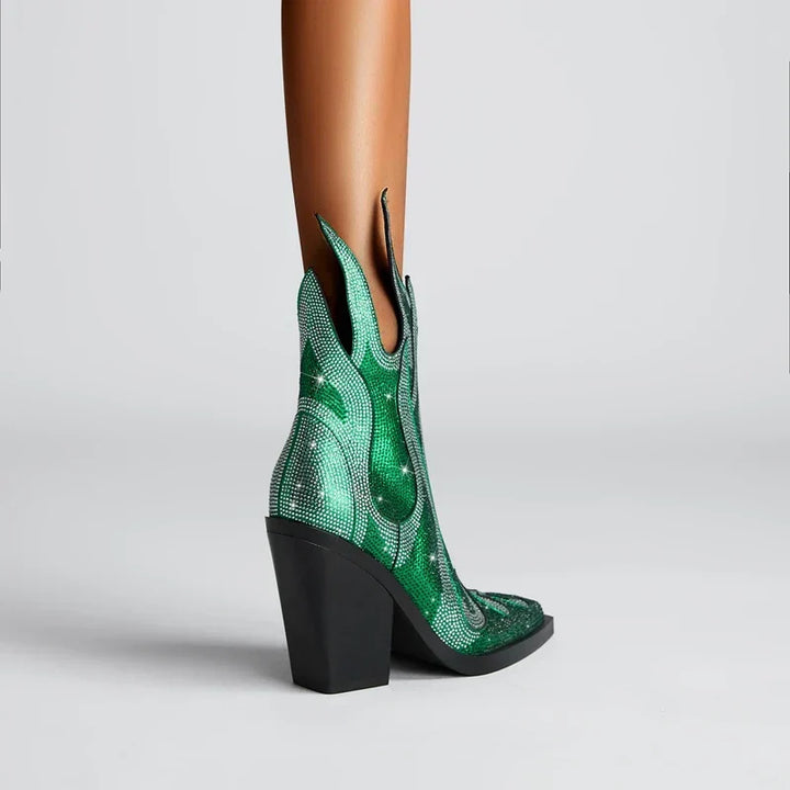 Rhinestone Western Ankle Boots worn on model