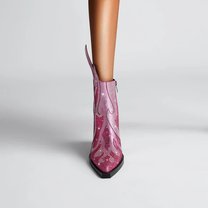 Rhinestone Western Ankle Boots front view