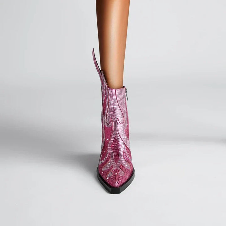 Rhinestone Western Ankle Boots front view