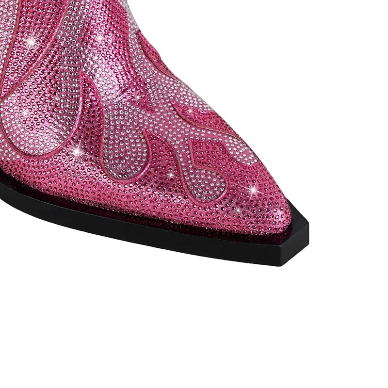 Black Rhinestone Western Ankle Boots side profile