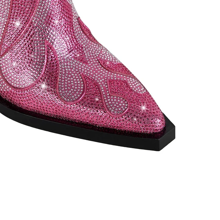 Black Rhinestone Western Ankle Boots side profile