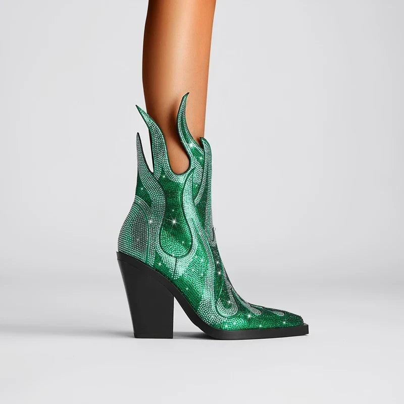 Rhinestone Western Ankle Boots shaft and collar detail
