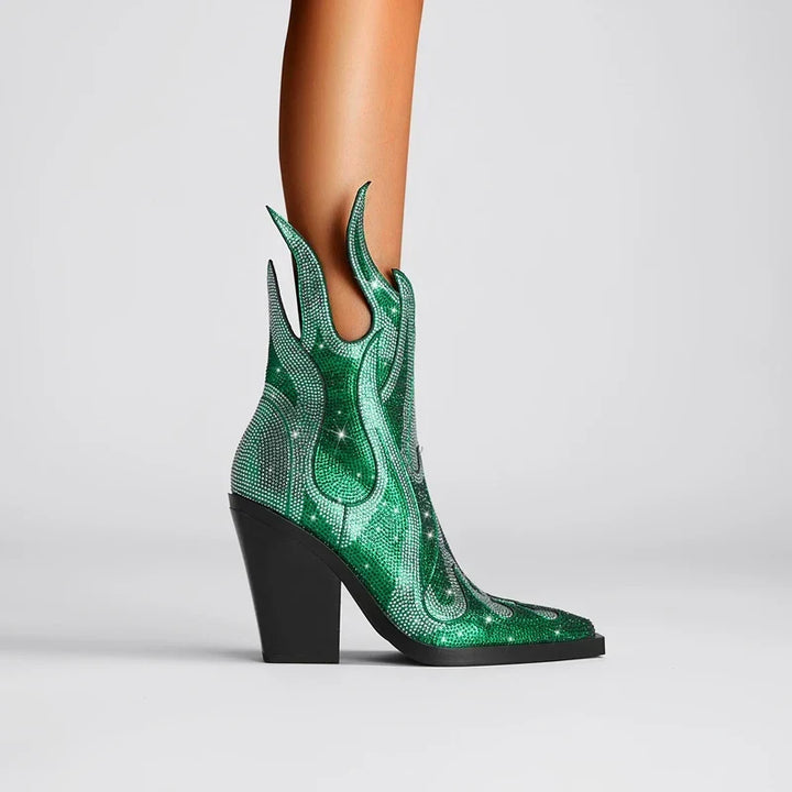 Rhinestone Western Ankle Boots shaft and collar detail