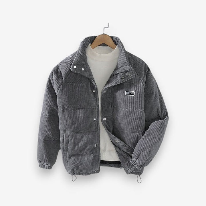 Gray Ribbed Corduroy Puffer Jacket front view