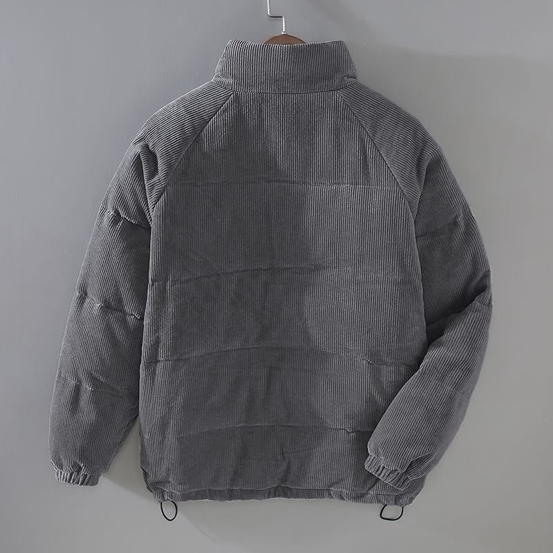 Gray Ribbed Corduroy Puffer Jacket back view