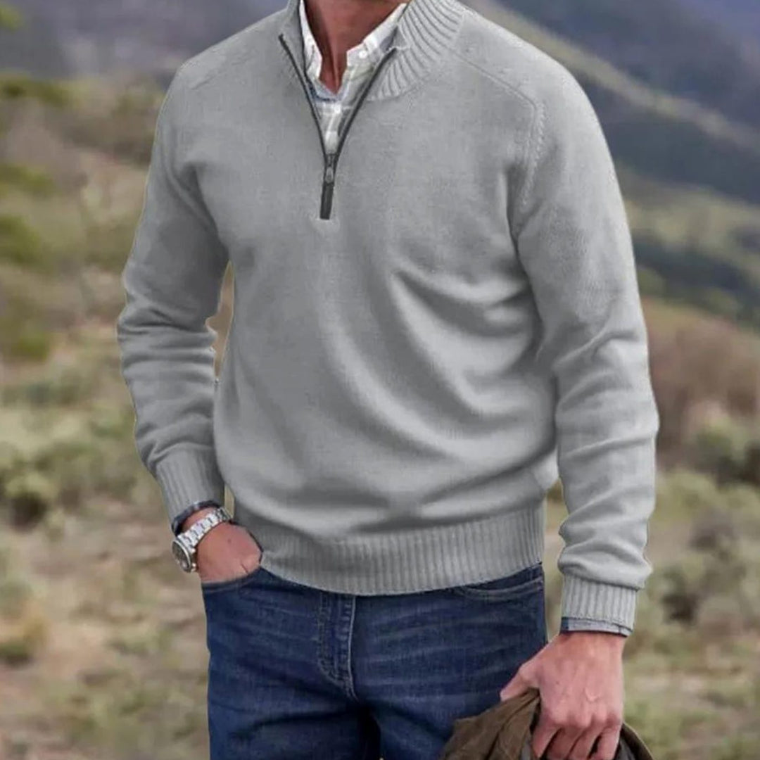 Ribbed Mock-Neck Quarter Zip Sweater detail view 3