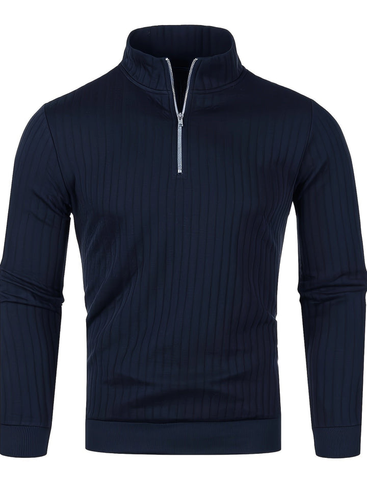 Navy Blue Ribbed Half-Zip Sweater front flat lay