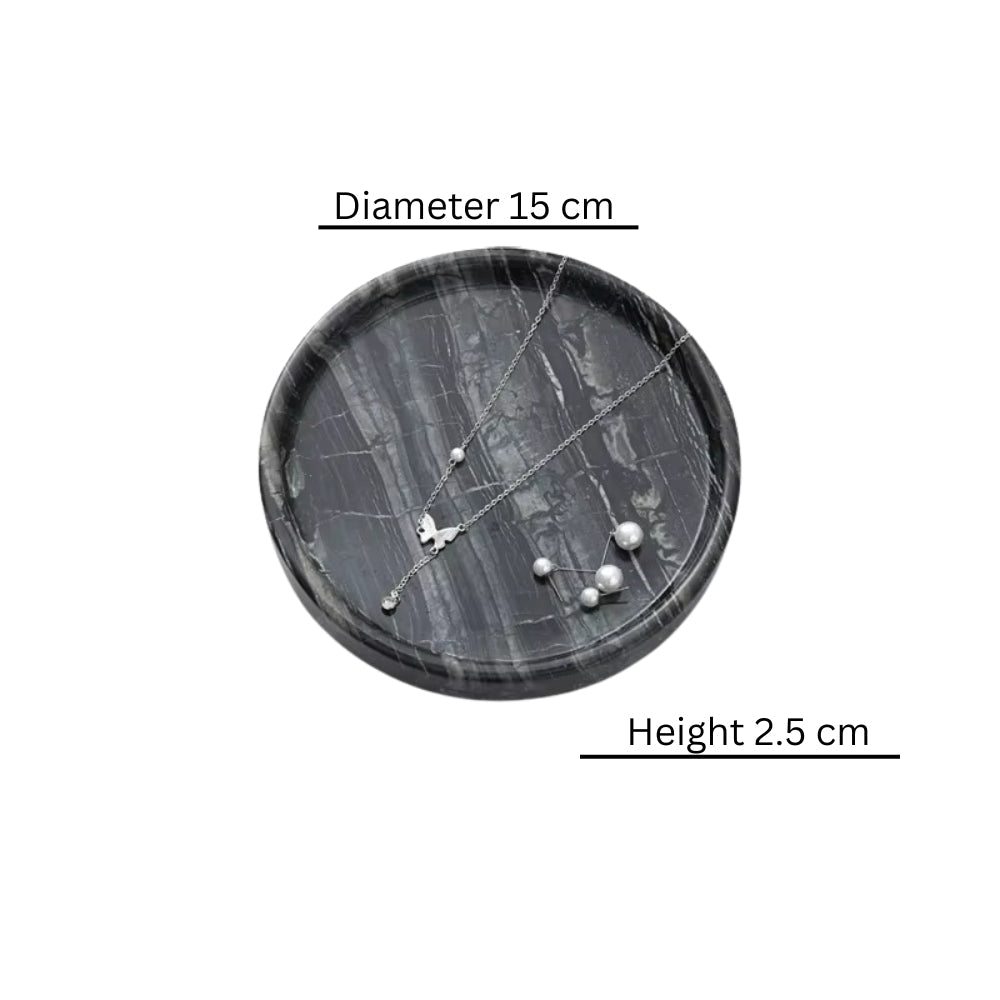 Round Black Marble Jewelry Tray size S 15cm dimensions