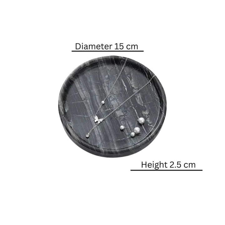 Round Black Marble Jewelry Tray size S 15cm dimensions