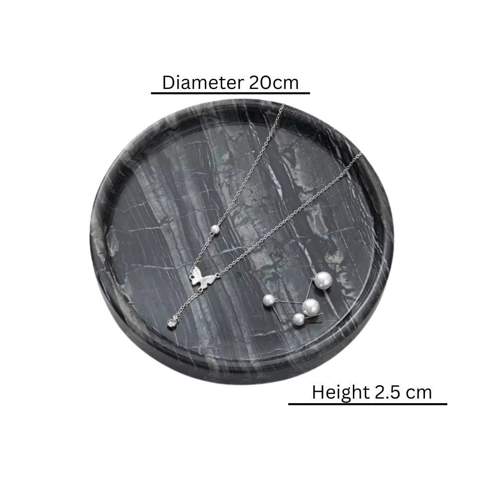 Round Black Marble Jewelry Tray size M 20cm dimensions
