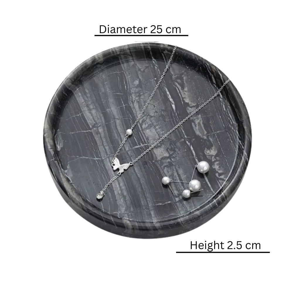 Round Black Marble Jewelry Tray size L 25cm dimensions