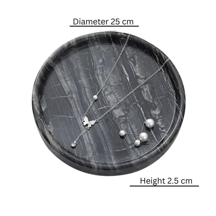 Round Black Marble Jewelry Tray size L 25cm dimensions