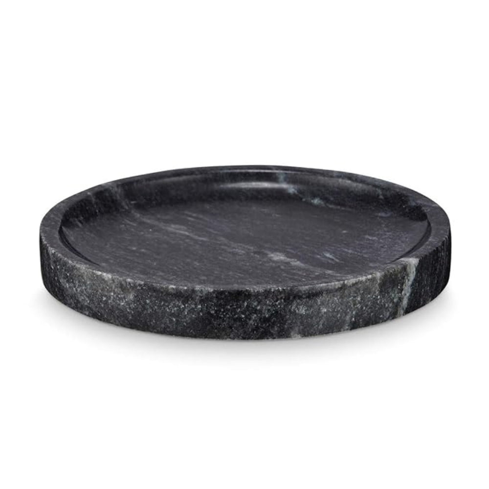 Round Black Marble Jewelry Tray front view