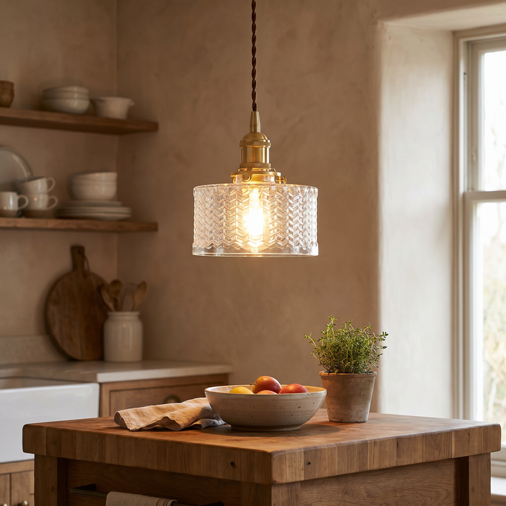 Clear Round Glass Jar Pendant, Design A
