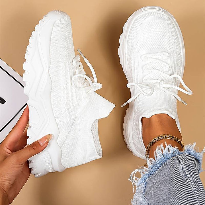 White Running-Style Platform Sneakers pair view