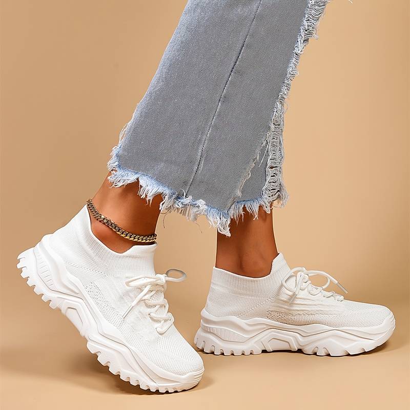 White Running-Style Platform Sneakers on-foot view