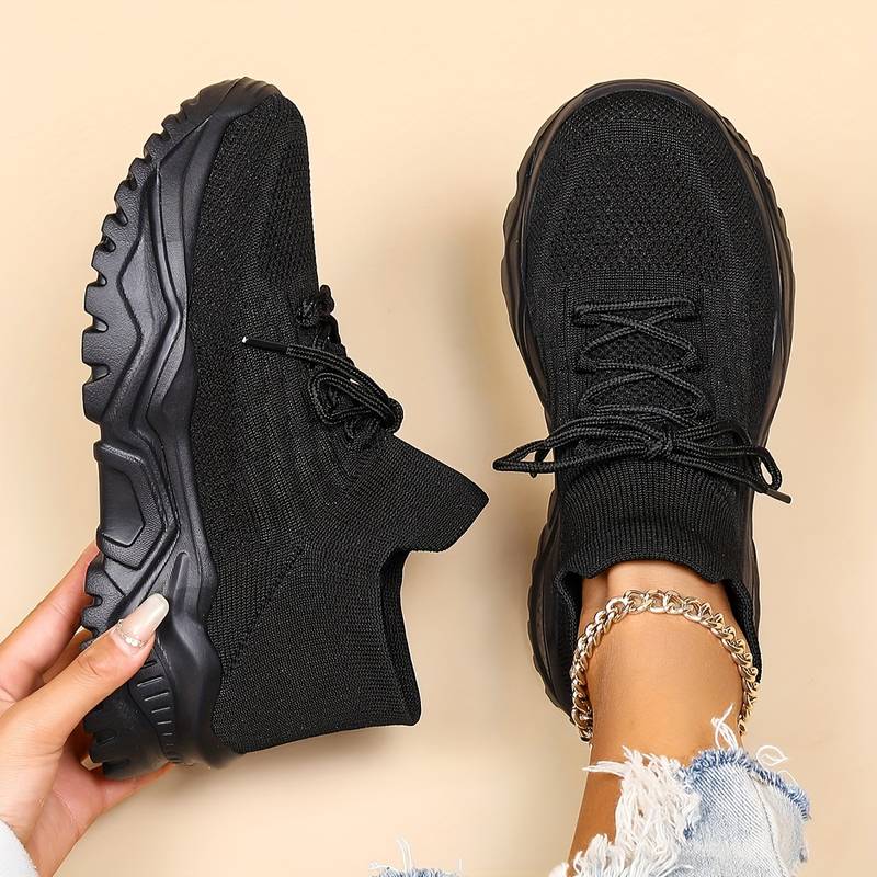 Black Running-Style Platform Sneakers pair view