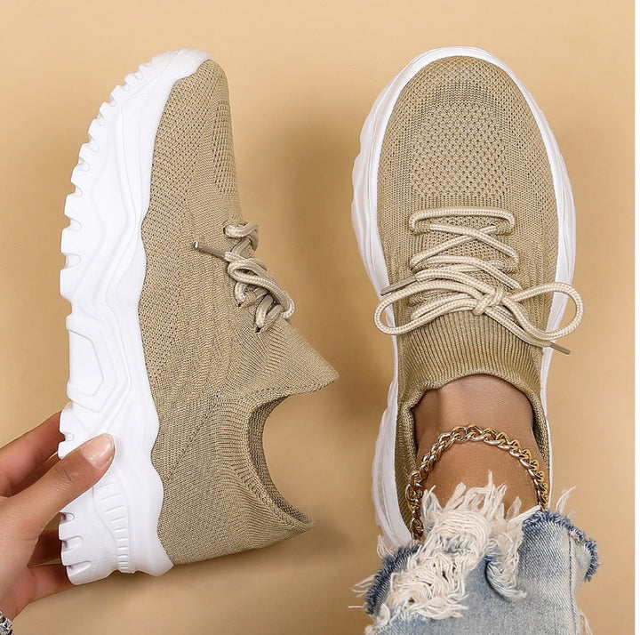 Beige Running-Style Platform Sneakers pair view