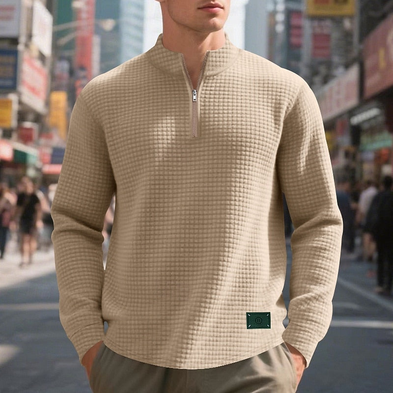 Waffle-Knit Quarter-Zip Pullover Sweater